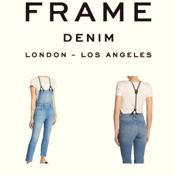 FRAME DENIM Straight Leg Distressed Suspenders Overalls ROADIES Blue - Picture 1 of 16
